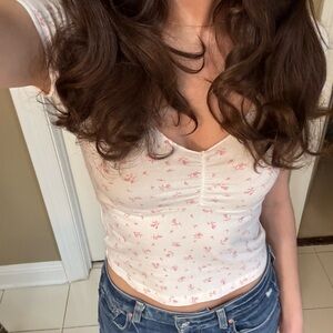 Brandy Melville Pink Floral Short Sleeve Top